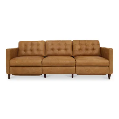 Bridgers Tan Leather Power Recliner Sofa