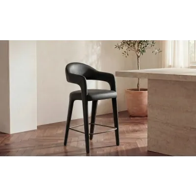 Martens Black Leather Counter Stool