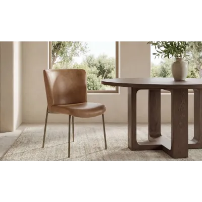 Early Tan Leather Dining Chair Set of Two
