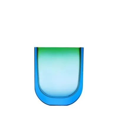 Four Seasons Aquamarine Green Lead-Free Crystal, Cut Underlaid Vase