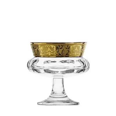 Mirth Clear Lead-Free Crystal, Cut, 24-Carat Gold (Floral Relief Decor) Footed Bowl 14,0 cm