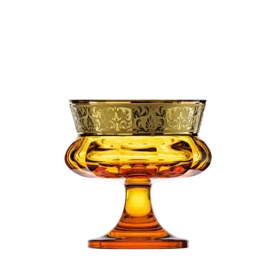 Mirth Topaz Lead-Free Crystal, Cut, 24-Carat Gold (Floral Relief Decor) Footed Bowl 14,0 cm