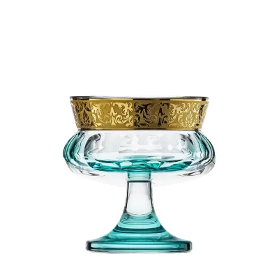 Mirth Beryl Lead-Free Crystal, Cut, 24-Carat Gold (Floral Relief Decor) Footed Bowl 14,0 cm