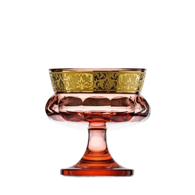 Mirth Rosalin Lead-Free Crystal, Cut, 24-Carat Gold (Floral Relief Decor) Footed Bowl 14,0 cm