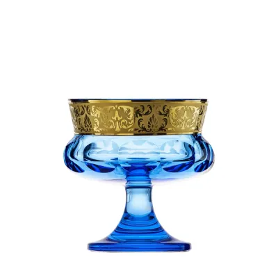 Mirth Aquamarine Lead-Free Crystal, Cut, 24-Carat Gold (Floral Relief Decor) Footed Bowl 14,0 cm