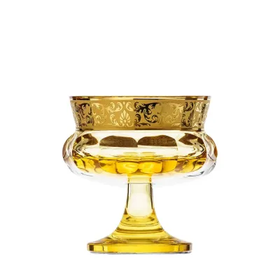 Mirth Eldor Lead-Free Crystal, Cut, 24-Carat Gold (Floral Relief Decor) Footed Bowl 14,0 cm