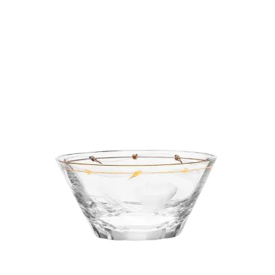 Paula Clear Lead-Free Crystal, Cut, Engraved Roses, 24-Carat Gold (Thin Line) Small Bowl 12,5 cm