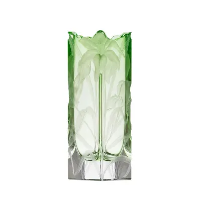 Irises Underlaid Vase Green Lead-Free Crystal, Cut, Engraving Iris 30 cm