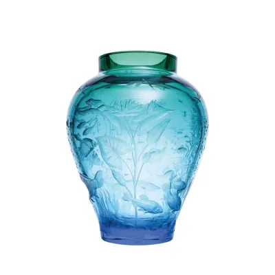 Lirio Underlaid Vase Aquamarine Green Lead-Free Crystal, Cut, Engraving Lake World 33 cm