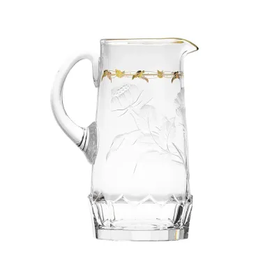 Paula Clear Lead-Free Crystal, Cut, Engraved Roses, 24-Carat Gold (Thin Line) Jug Water 1500 ml