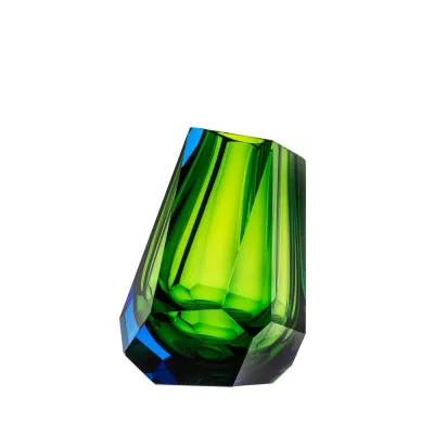Pear Aquamarine Reseda Lead-Free Crystal, Cut Panel Underlaid Vase