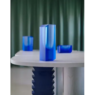 Abyss Aquamarine Lead-Free Crystal, Matt Cut Vase 36,0 cm