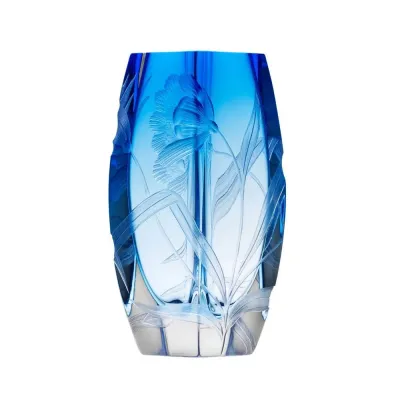 Blossom Underlaid Vase Blue Lead-Free Crystal, Cut, Engraving 26 cm