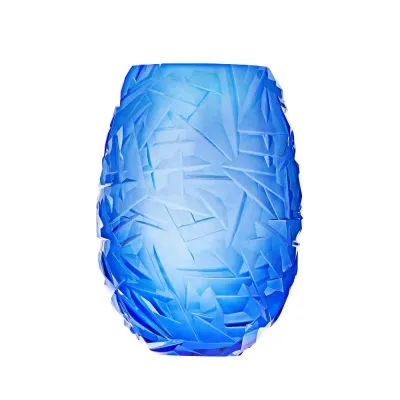 Danae Underlaid Vase Aquamarine Opal White Lead-Free Crystal, Cut Drift Ice 30 cm