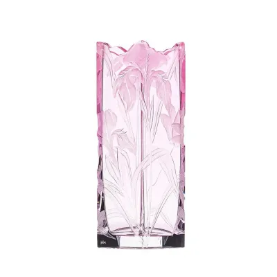 Irises Underlaid Vase Rose Lead-Free Crystal, Cut, Engraving Iris 30 cm