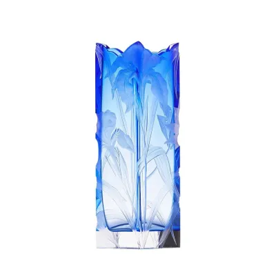 Irises Underlaid Vase Blue Lead-Free Crystal, Cut, Engraving Iris 30 cm