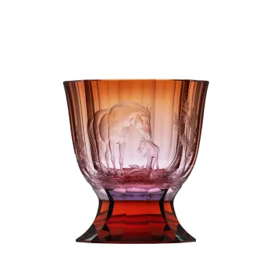 Paso Doble Underlaid Vase Combination Of Colors Lead-Free Crystal, Cut, Bonded Parts, Engraved Horses 27 cm