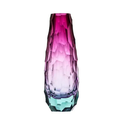 Stones Underlaid Vase Beryl Rose Lead-Free Crystal, Cut Polished Pebbles 40.5 cm