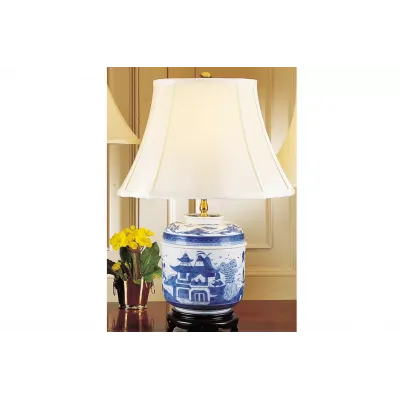 Blue Canton Temple Jar Lamp 25"