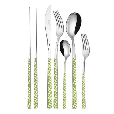 Houndstooth Green Asian 2 Pairs Chopsticks In Gift Box