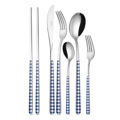 Checks Blue Asian 2 Pairs Chopsticks In Gift Box