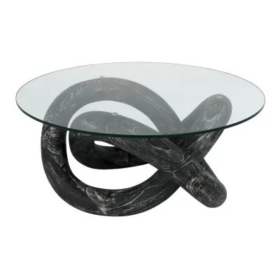 Phobos Coffee Table, Cinder Black with Glass