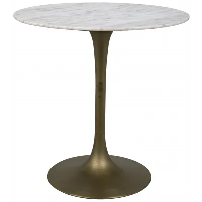 Laredo Bar Table 40", Antique Brass, White Marble Top