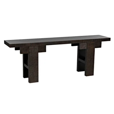 Nabu Console, Hand Rubbed Black with Light Brown Trim