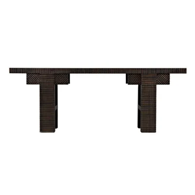 Nabu Console, Hand Rubbed Black with Light Brown Trim