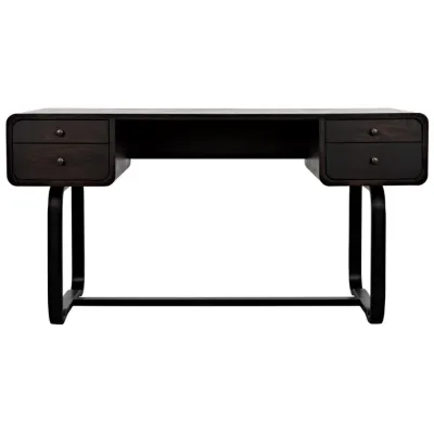 Voltes Desk, Ebony Walnut, Black Metal