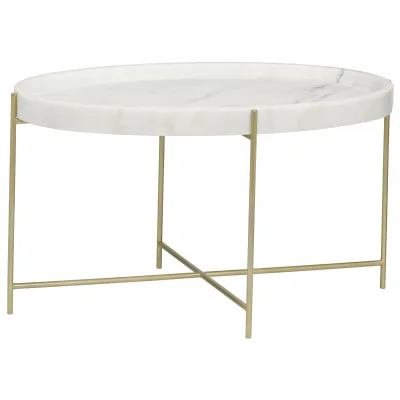 Che Cocktail Table, Antique Brass, Metal and Stone