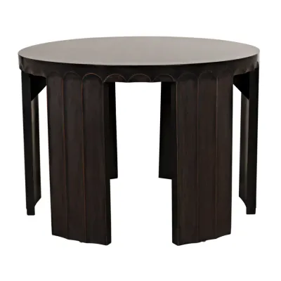 Fluted Side Table, Pale with Light Brown Trim