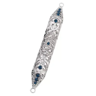 Silver 6" Mezuzah with Sapphire Crystals