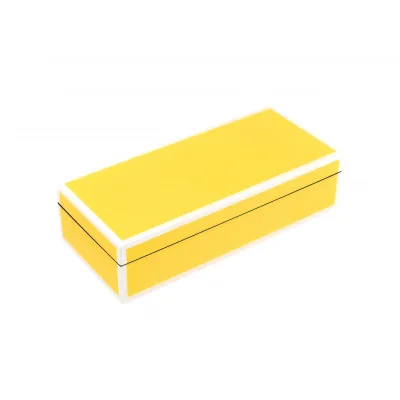 Lacquer Sunshine Yellow/White Trim Pencil Box 9" x 4" x 2.5"H