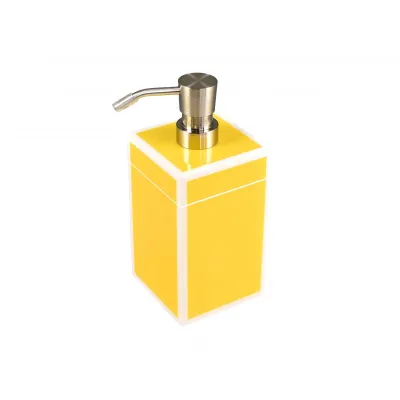 Lacquer Sunshine Yellow/White Trim Lotion Pump Metal/Glass 3"L x 3"W x 5"H