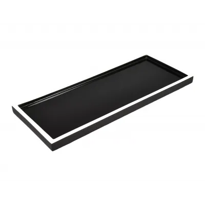 Lacquer Black/White Trim Long Vanity Tray 7" x 17" x 1.5"H