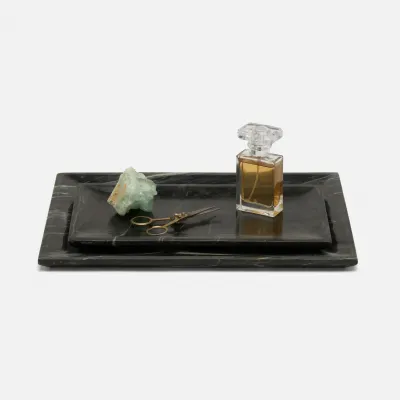 Elyria Black Trays Rectangular Tapered Marble, Set Of 2