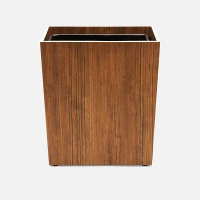 Harper Dark Teak Wastebasket Rectangular Tapered Veneer With Faux Bone