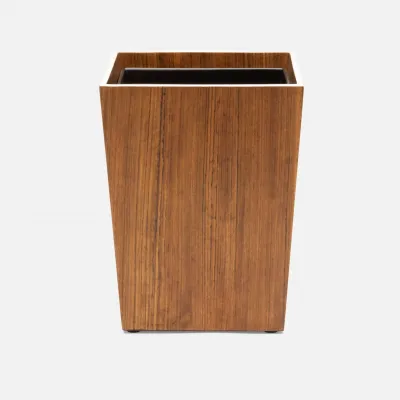 Harper Dark Teak Wastebasket Square Tapered Veneer With Faux Bone