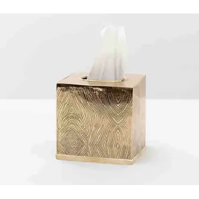 Humbolt Shiny Brass Tissue Box Square Straight Ridged Metal