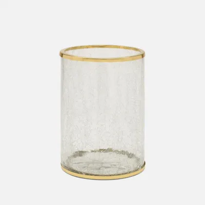 Pomaria Brushed Gold Wastebasket Round Glass/Stainless Steel