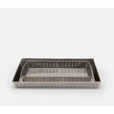 Redon Black Nickel Nested Trays Rectangular Tapered Ribbed Metal, Set Of 2