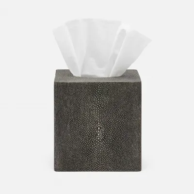 Tenby Cool Gray Tissue Box Square Straight Realistic Faux Shagreen