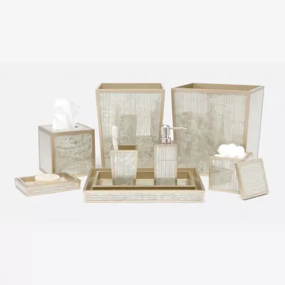 Waterford Gray Strips Wastebasket Square: 8.5"L x 8.5"W x 11"H