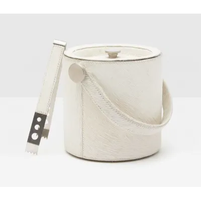Browmley Natural White, Ice Bucket w/ Tongs, Round, Hair-On-Hide
