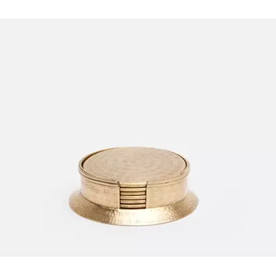Winsford Antique Brass, Coasters Set of 6, Etched Metal