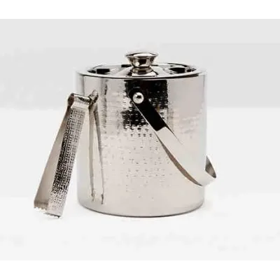 Winsford Shiny Nickel, Ice Bucket w/ Tongs, Round, Etched Metal