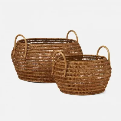 Aneta Natural Basket Small 14"D x 9.5"H, Large 18.5"D x 11.5"H Rattan, Set of 2