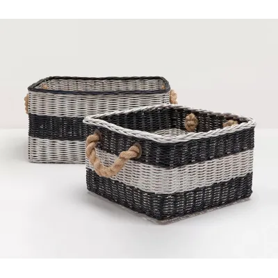 Nantucket Blue/White Basket Medium: 18"L x 18"W x 9"H, Small: 13"L x 13"W x 8"H, Set of 2