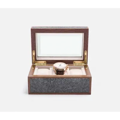 Elmbridge Cool Gray 3-Watch Box Realistic Faux Shagreen/Glass